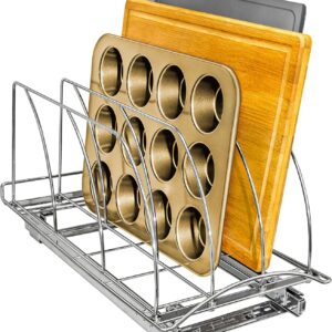 Pull Out Cutting Board, Cookie Sheet, and Baking Pan Organizer Rack - Lifetime Ltd. Warranty - Slide Out Kitchen Cabinet Storage Organizers – 10” x 21” Deep - Pullout Shelf, Chrome