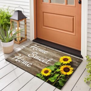 Sunflower Welcome Doormat Summer Door Mat, 17 X 29 Inch Wood Background Flower Spring Summer Decorative Home Sweet Home Entrance Mat Non-Slip Backing Floor Mat for Kitchen Bathroom