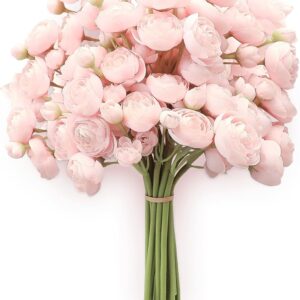 Ranunculus Artificial Flowers 18 Pcs Blush Faux Silk Mini Ranunculus Bulk Fake Wedding Filler Flowers for DIY Pink Bouquets, Centerpieces, Bridal Shower Decorations & Arrangements