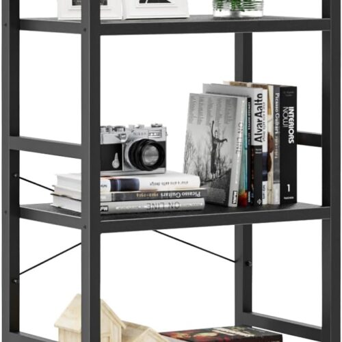 1 3 Tier Slim Bookshelf, Bookcase Shelf Storage Organizer, Modern Book Shelf for Bedroom, Living Room and Home Office, Black