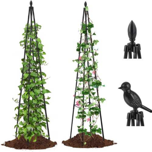 1 2 Pack Garden Trellis for Climbing Plants Outdoor,63inch Tall Rustproof Metal Obelisk Trellis Support for Potted Vines Vegetable Plants Indoor Outdoor, Lightweight