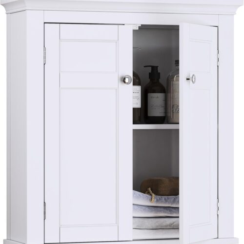 1 Bathroom Cabinet Wall Mounted, Hanging Bathroom Storage Cabinet Over Toilet, Medicine Cabinet with Doors and Shelves (White)