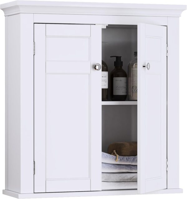 Bathroom Cabinet Wall Mounted, Hanging Bathroom Storage Cabinet Over Toilet, Medicine Cabinet with Doors and Shelves (White) 1