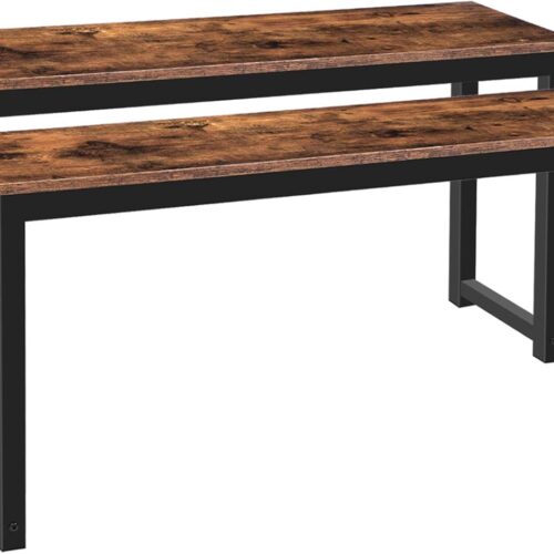 1 Dining Benches, Pair of 2 Industrial Style Indoor Benches, Durable Metal Frame, for Kitchen, Dining Room, Living Room, Rustic Brown BF01CD01