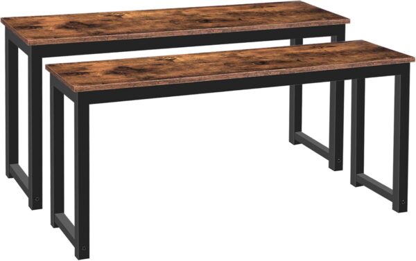 Dining Benches, Pair of 2 Industrial Style Indoor Benches, Durable Metal Frame, for Kitchen, Dining Room, Living Room, Rustic Brown BF01CD01 1