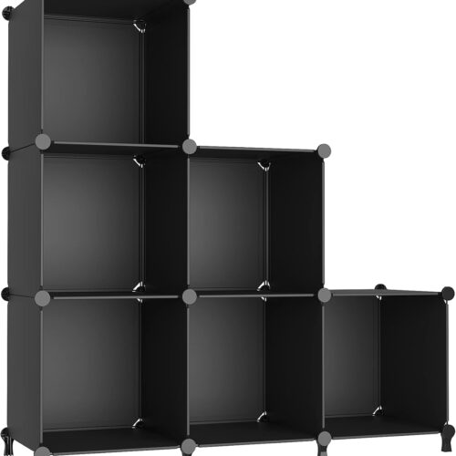 1 Cube Storage Organizer, Storage Cubes Shelves Bookshelf, 6 Cube Closet Organizers and Storage, DIY Stackable Plastic Clothes Organizer Shelving for Bedroom, Home, Black
