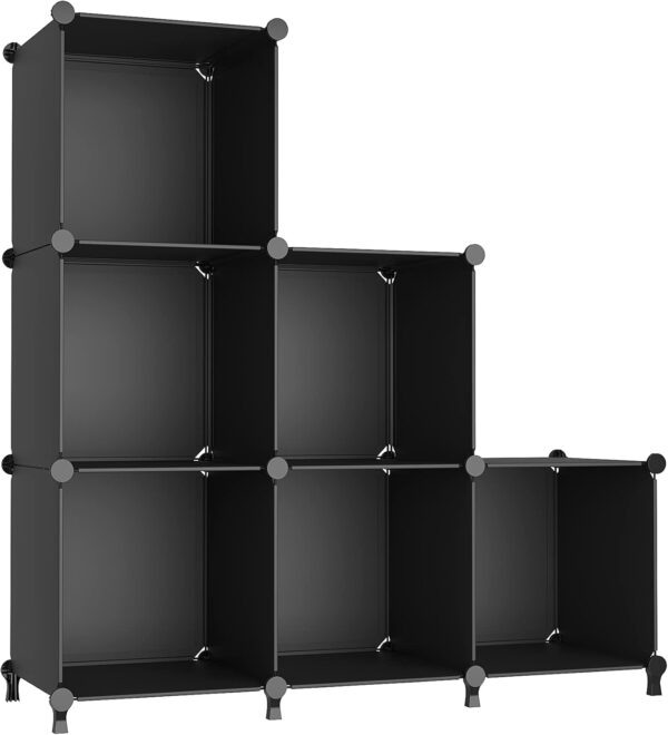 Cube Storage Organizer, Storage Cubes Shelves Bookshelf, 6 Cube Closet Organizers and Storage, DIY Stackable Plastic Clothes Organizer Shelving for Bedroom, Home, Black 1