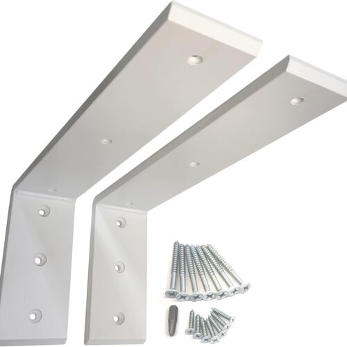1 Heavy Duty L Brackets for Shelves, Countertop Brackets, Wall Shelf Brackets, Metal Iron - White, 12" x 6" x 2.5", 2 Pack, Supports 300 lbs per Set, Wall Mounted, for, Quartz, Wood, Concrete