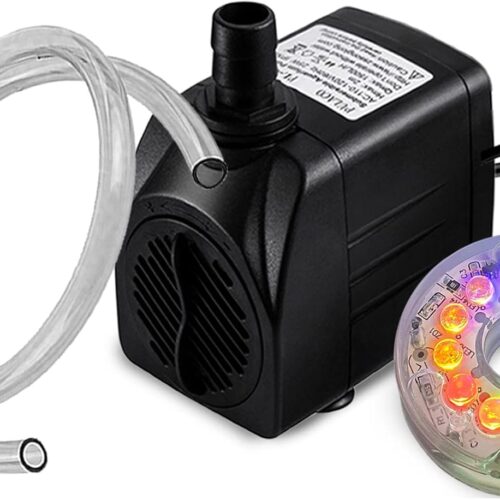 1 10Watt 160GPH Submersible Fountain Pump with Automatic Color Changing LED Light and flow regulator for Water Feature, Outdoor Pond, Aquarium fish tanks