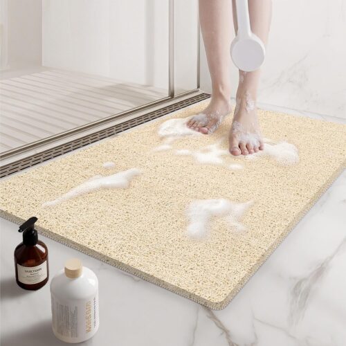 1 Non Slip Shower Mats for Inside Shower, 17x30 Inch, Anti-Slip Bathtub Mats for Bathroom, Foot Scrubber Loofah Bath Mats for Shower, Quick Drying Shower Stall Mats for Wet Areas (Beige)