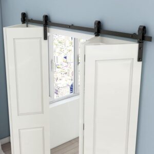 5FT/60'' Bi-Folding Barn Door Hardware Sliding Track kit Heavy Duty for 4 Doors(No Wood Door，Hardwware Only)