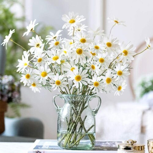 1 Artificial Flowers,10 pcs Silk Daisy, Artificial Gerber Daisy for Home Decoration, Fake Wildflowers Spring Flowers for Wedding Decoration(Milk White)