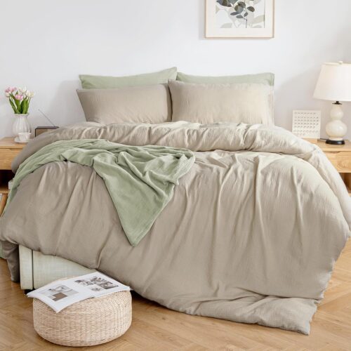 Muslin Duvet Cover Set 100% Cotton Double-Layer Linen Like Gauze Comforter Cover 3 Pieces Breathable & Lightweight for All Season