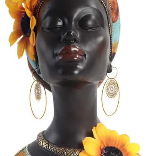 1 African Art Bust Statue, Home Decor African Sunflower Girl Figurines, Home Decor Resin Black African American Bust Sculpture, Suitable For Living Room, Room, Desktop, Bookcase, Wooden Shelf Decor