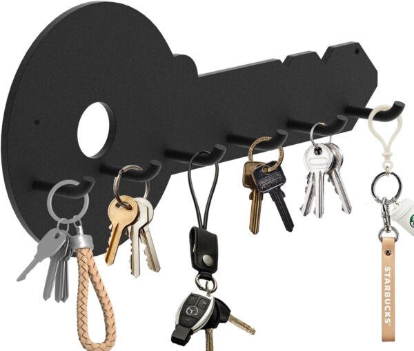 Sturdy Metal Key Holder with 6 Hooks, Key Hanger for Wall Decorative, Durable & Stylish Key Rack, Wall-Mounted Key Hooks Organizer for Entryway, Kitchen, Office, Hallway (1 Pack, Black) 1