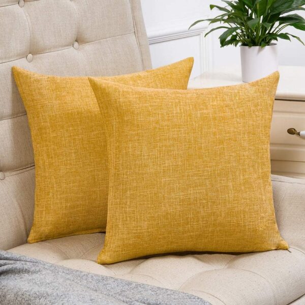 Set of 2 Mustard Yellow Pillow Covers 18x18 Inch Rustic Linen Decorative Square Throw Pillow Covers for Sofa Couch Decoration 1