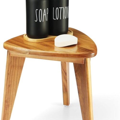 Teak Shower Stool, Teak Shower Bench, Waterproof Wood Chair for Inside Shower, 12'' Spa Foot Rest for Shaving Legs, Organizer Wooden Stool, Corner Seat for Bathroom Livingroom