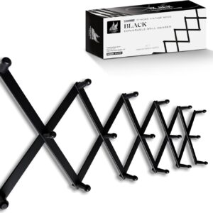 Expandable Wooden Coat Rack Hanger - Large Accordion Hanger with Expanding Pegs | Hand Made Modern Wooden Hat Rack for Wall | Hang Coat, Jacket, Hat | Wall Rack – 17 Hook, Black