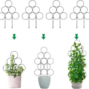 Trellis for Climbing Plants Indoor,4 Pack Stackable Garden Trellis for Potted Plant Support, 15.7 Inch Small Houseplant Metal Wire Trellis for Vine Ivy Rose Plant Trellis (Black)