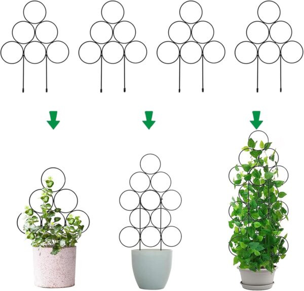 Trellis for Climbing Plants Indoor,4 Pack Stackable Garden Trellis for Potted Plant Support, 15.7 Inch Small Houseplant Metal Wire Trellis for Vine Ivy Rose Plant Trellis (Black) 1