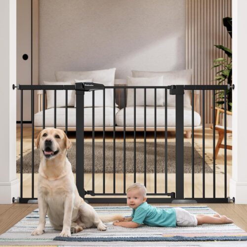 Extra Wide Baby/Dog Gate, 29-55" Auto Clos for The House and Doorway, Safety Pressure Mounted Pet Door, NO Need Tools and Drilling, Black