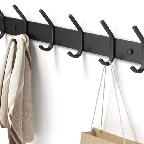 Coat Rack Wall Mount Hooks - 15 Inch Matte Black Metal 6-Hook Organizer Wall Mounted, Modern Kids Room, Entryway & Bathroom Hanger for Beach Towels, Coats, Purses, Bags (1 Pack)