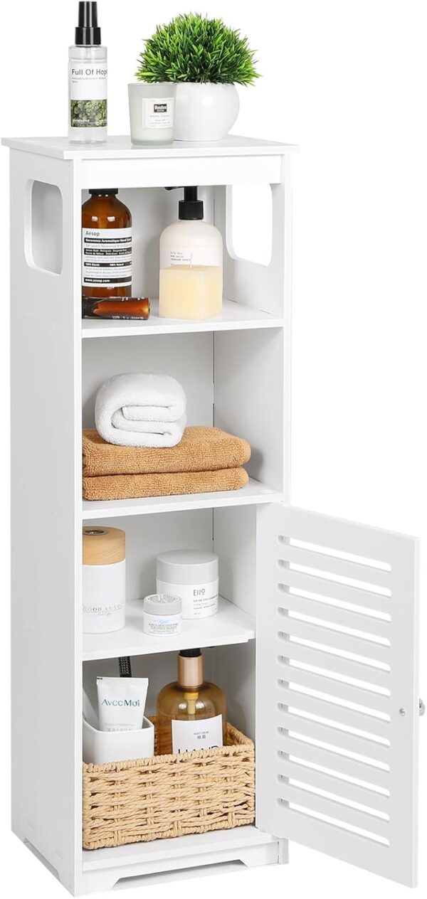 Small Bathroom Storage Cabinet, White Floor Standing Storage Cabinet Home Furniture Shelf,Suitable for Toilet Bedroom Kitchen Living Room 4