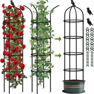 Garden Obelisk Trellis for Climbing Plants Outdoor, 6 FT Tomato Cage, Rose, Flowers, Grape, Pea, Cucumber Trellis, Rustproof Plastic Coated Metal Plant Support Trellis for Potted Plants (1)