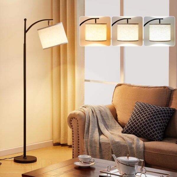 60" Floor Lamps for Living Room with 3 Color Temperatures Bulb & Adjustable Linen Shade, Tall Lamp for Living Room Bedroom Office Classroom Dorm Room(9W Bulb Included) 1