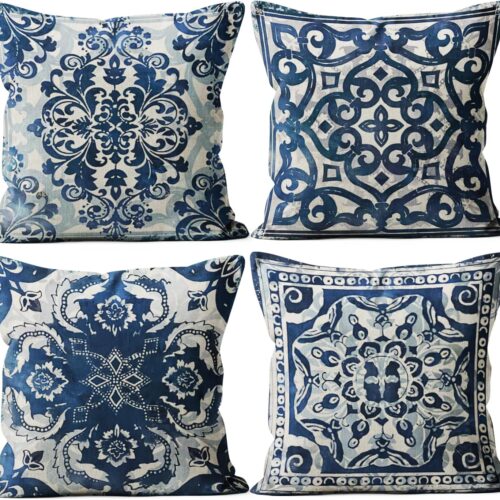 Blue Throw Pillow Covers - Blue Pillow Covers 18x18 Set of 4, Decorative Blue and White Pillow Covers, Chinoiserie Pillow Cover, Chinoiserie Decor