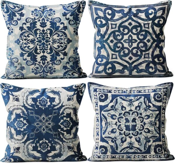 Blue Throw Pillow Covers - Blue Pillow Covers 18x18 Set of 4, Decorative Blue and White Pillow Covers, Chinoiserie Pillow Cover, Chinoiserie Decor 1