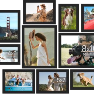 10 Pack Picture Frames Collage Wall Decor for Mounting or Tabletop Display, Photo Gallery Frame Set for Family, Multi Sizes Including 8x10, 5x7, 4x6, Black