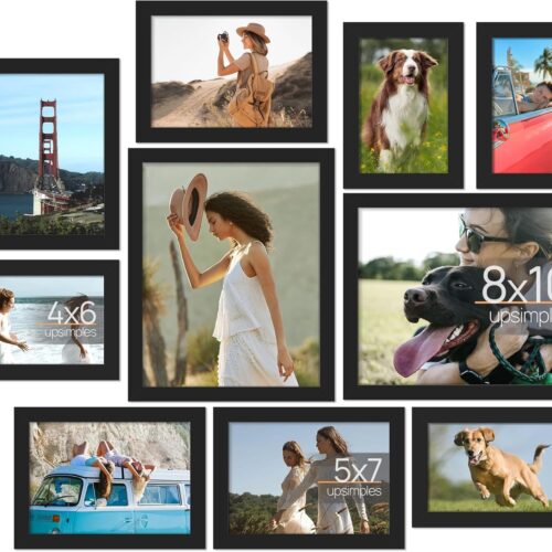 10 Pack Picture Frames Collage Wall Decor for Mounting or Tabletop Display, Photo Gallery Frame Set for Family, Multi Sizes Including 8x10, 5x7, 4x6, Black