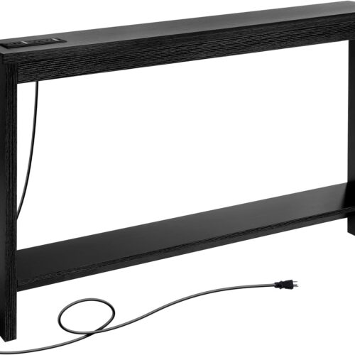 Narrow Sofa Table with Outlet, USB Ports and Charging Station - Skinny Console Table for Living Room and Entryway, Black