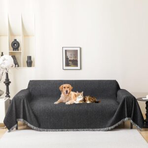 Sectional Couch Covers for Sectional Sofa Washable for Dogs, Black Couch Cover for 2 Cushion Couch Sofa, Chenille Slipcover for L Shaped Couch Love Seat Pets Protector Furniture, 71" x 118"