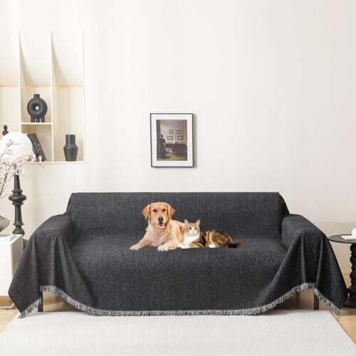 Sectional Couch Covers for Sectional Sofa Washable for Dogs, Black Couch Cover for 2 Cushion Couch Sofa, Chenille Slipcover for L Shaped Couch Love Seat Pets Protector Furniture, 71" x 118"