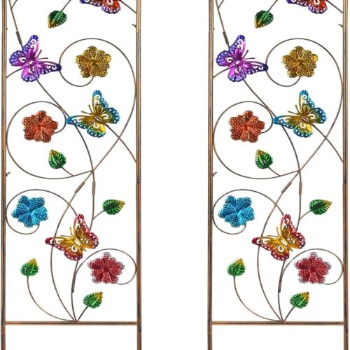 2-Pack Metal-Garden-Trellis Plant-Support-Trellises Outdoor-Decoration Arched-Fence-Trellis - for Climbing Plants Patio Lawn Yard Backyard Wall Brackets 60'' H x 12'' W Colorful Butterfly