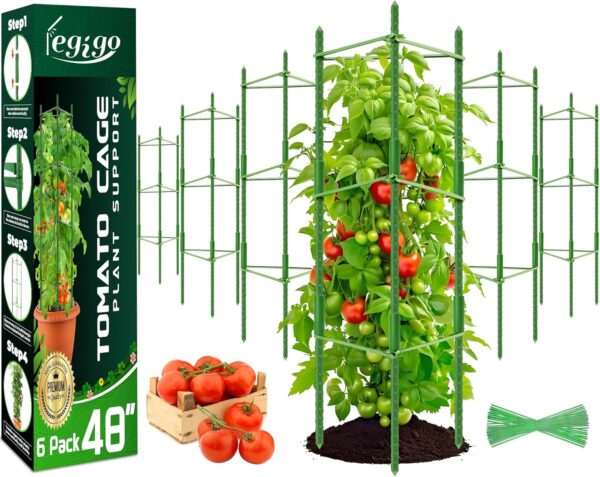 6-Pack Tomato Cage for Garden Plant Support- Up to 48inch Garden Stakes Tomato Cage, Tomato Trellis for Potted Plants, Tomato Cages Plant Stakes for Climbing Vegetables Plants Flowers 1