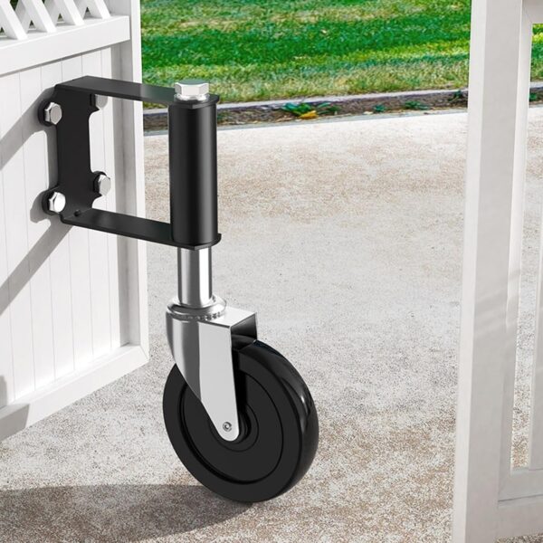Gate Wheels for Wooden Gate, Gate Caster Wheel Spring Loaded for Metal Tube Swing Gate Fence Gate Wheel for Gates Heavy Duty Outdoor Farm Vinyl Gate Rollers, 250 Lbs, Upgraded 5 Inches, Black 1
