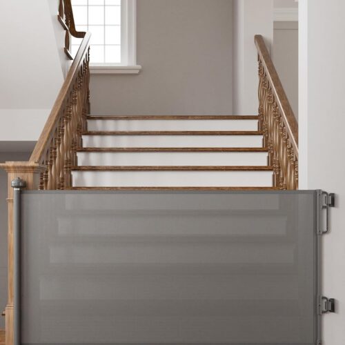 76" Wide Long Retractable Baby Gates for Stairs, Mesh Dog Gate for the House, 34" Tall Extra Wide Pet Gate for Dogs, Child Safety Gates for Doorways, Hallways, Indoor/Outdoor(Gray)