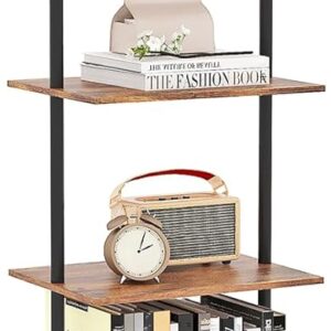 6-Tier Ladder Shelf, 77 Inches Wall Mounted Ladder Bookshelf with Metal Frame, Wood Tall Open Storage Rack and Display Shelves for Home Office Bedroom Living Room, Rustic Brown