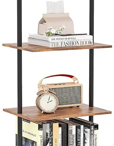 1 6-Tier Ladder Shelf, 77 Inches Wall Mounted Ladder Bookshelf with Metal Frame, Wood Tall Open Storage Rack and Display Shelves for Home Office Bedroom Living Room, Rustic Brown