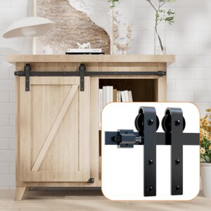 4FT Super Mini Cabinet Small Sliding Barn Door Hardware Track Kit Apply for Storage Window TV Stand,Easy Install&Smoothly Quietly,Fit 21"-24" Wide Door Panel-J Shape Hanger