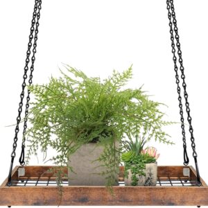 Plant Hanger Indoor Outdoor, 16" Large Hanging Planters for Indoor Plants Hanging Plant Holder Wood Metal Hanging Plant Shelf Large Hanging Baskets for Plants Outdoor Window Ceiling