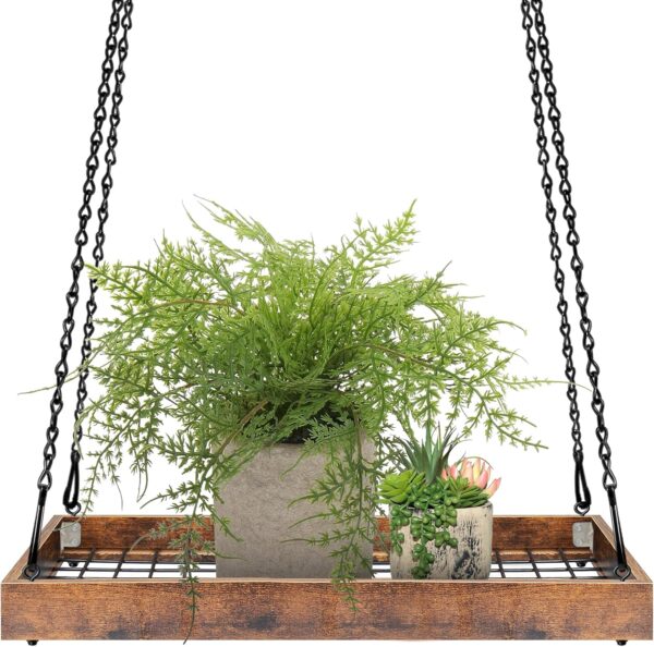 Plant Hanger Indoor Outdoor, 16" Large Hanging Planters for Indoor Plants Hanging Plant Holder Wood Metal Hanging Plant Shelf Large Hanging Baskets for Plants Outdoor Window Ceiling 1