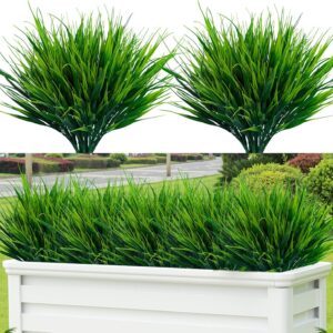 20pcs Artificial Outdoor Plants, Fake Wheat Grass Greenery Shrubs UV Resistant Faux Plastic Plants Garden Porch Window Box Décor (Grass)