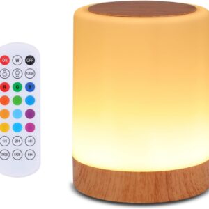 Touch Bedside Table Lamp,13 RGB Colors & 5 Brightness, USB Rechargeable Desk Lamp, Remote Control Dimmable Night Light with RGB Color Changing,Portable Lamp for Baby, Bedroom, Living Room