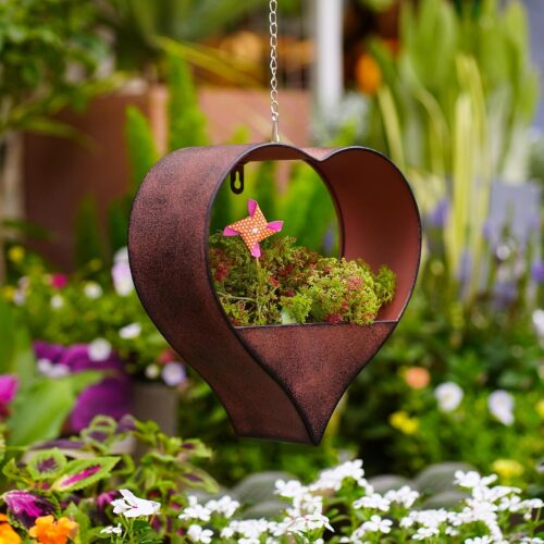1 Metal Plant Hangers Indoor and Outdoor: Birthday Gifts for Women Mom Wife Father Garden Lovers - Rustic Heart Shape Hanging Planters Perfect for Window Wall Living Room Office Decor