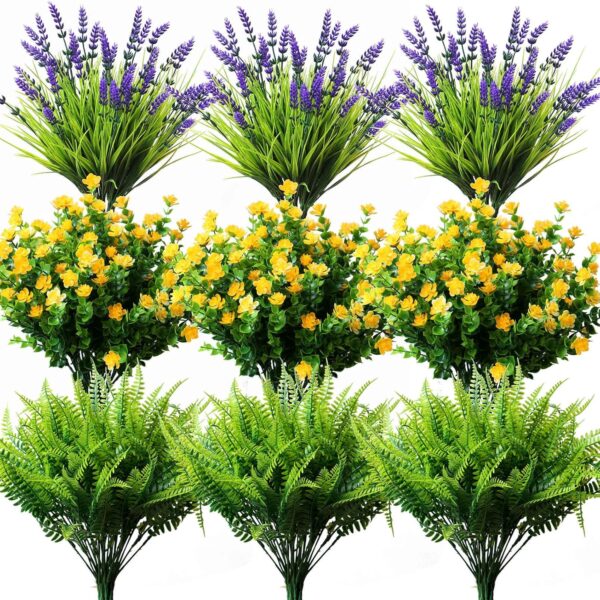 18PCS Outdoor Artificial Plants Flowers Bulk, UV Resistant Fake Monkey Grass Fern Outside Faux Greenery Mums Rosemary Arrangement for Front Porch Window Box Planter Hanging Basket Garden 1