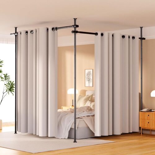1 Room Divider, Height and Width Adjustable No Drilling Curtain Rod, Heavy Duty Metal Tension Wall Divider for Room Separation, Portable Wall Partition Separators Not Included Curtains